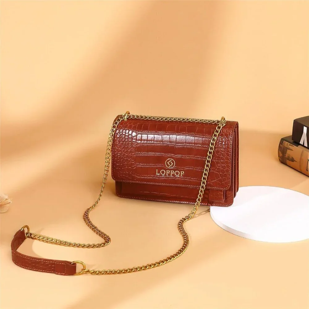 LL LOPPOP Small Classy Leather Crossbody Purse Top Handle Satchel Handbag Brown